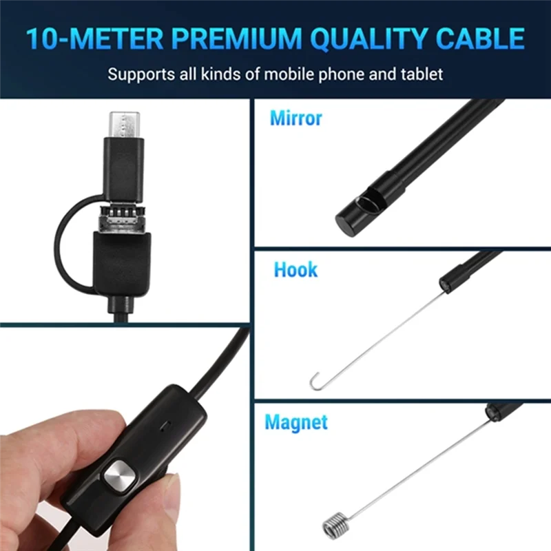 안드로이드 용 자동차 내시경 3 In 1 하수구 산업용 내시경 5.5Mm x 10m ..