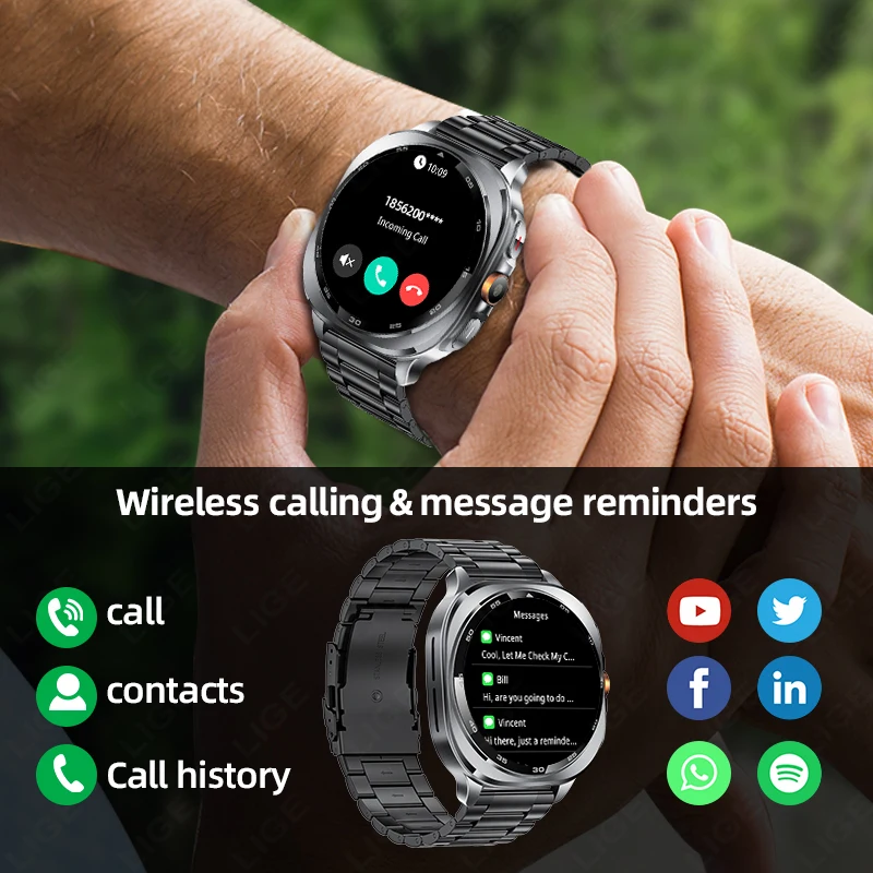 LIGE New Smart Watch Men GPS Watch Altimeter Barometer Compass Flashlight Bluetooth Call Waterproof Sport Fitness Smartwatch Man