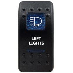 Marine Grade Waterproof Rocker Switch with Blue LED Light Bar, 12V, ON/OFF Options (LEFT LIGHTS)