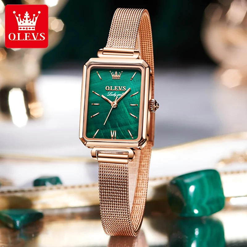  OLEVS Fashion Small Square Gold Watches for Women Green Stone  Square Metal Watch Bling Ladies Analog Quartz Watches for Women Classic  Retro Green Face Womens Watch : Clothing, Shoes & Jewelry