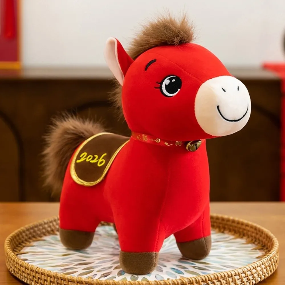 2026 Horse Year Zodiac Horse Figurine Soft Stuffed Letter Print Plush Horse Doll Realistic Decorative Horse Year Mascot