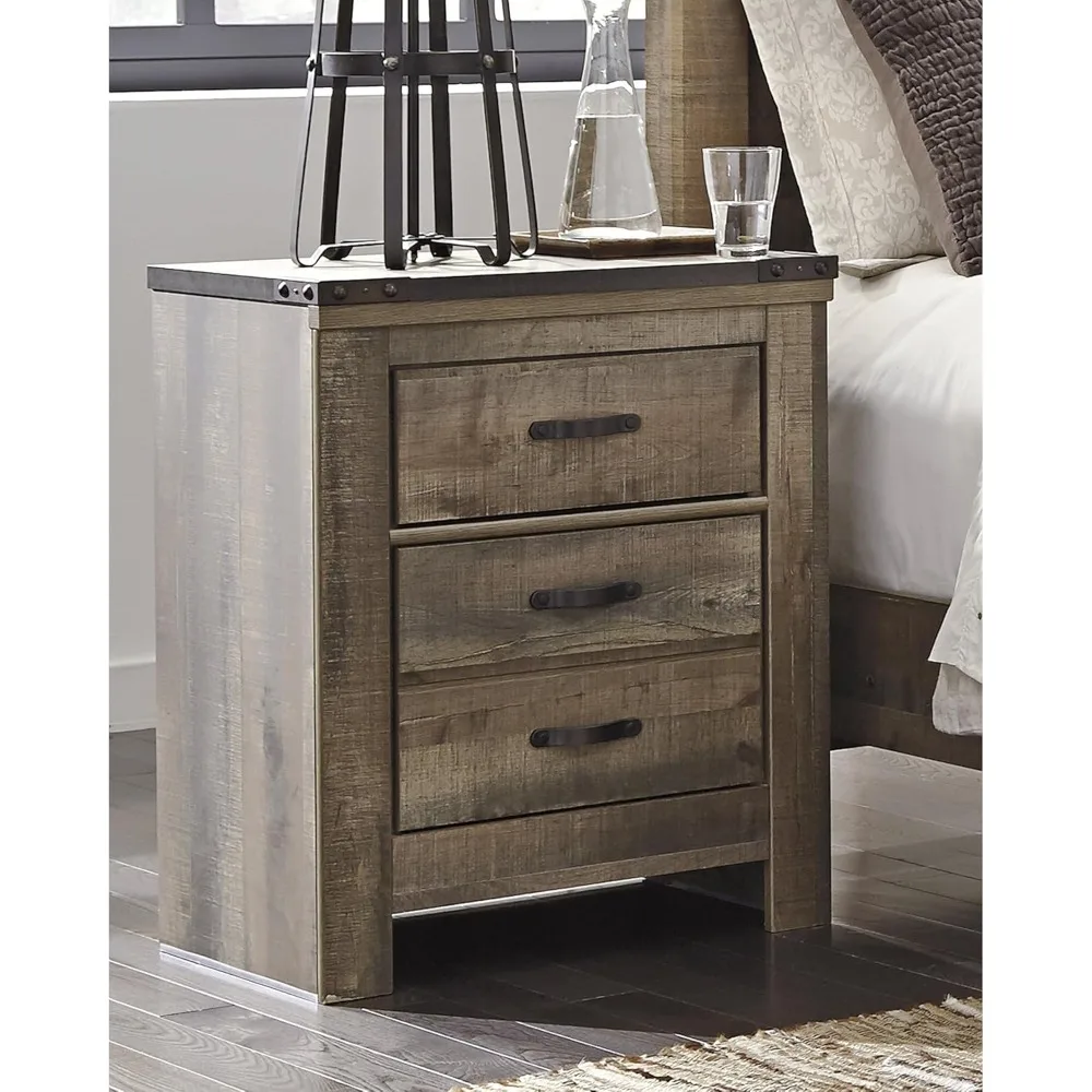 Trinell Rustic 2 Drawer Nightstand with USB Charging Stations - 29.65" Tall in Warm Brown 2