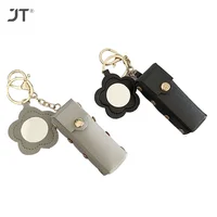 1pc Leather Lipstick Bag Makeup Pouch Lip Balm Bag Keychain Holder Creative Lipsticks Protective Cover With Mirror Gifts 1