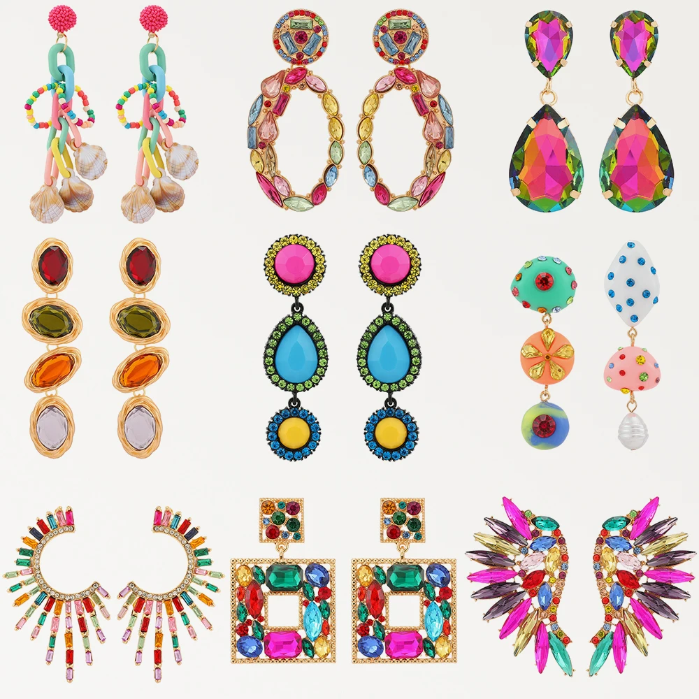 Dangle Earrings Drop Earrings Crystal Earrings Crystal Tassel Earrings Summer Beach Beads Crystal Geometric Dangle Earrings For Women Boho Luxury Multicolored Ear Accessories Retro Statement Jewelry