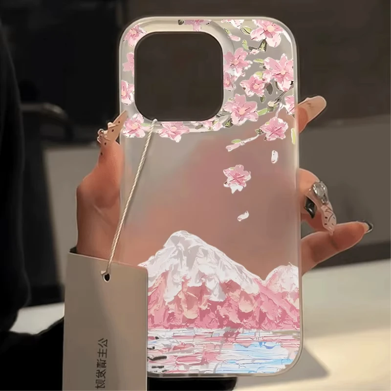 Transparent Japanese Cherry Blossom & Mount Fuji Phone Case