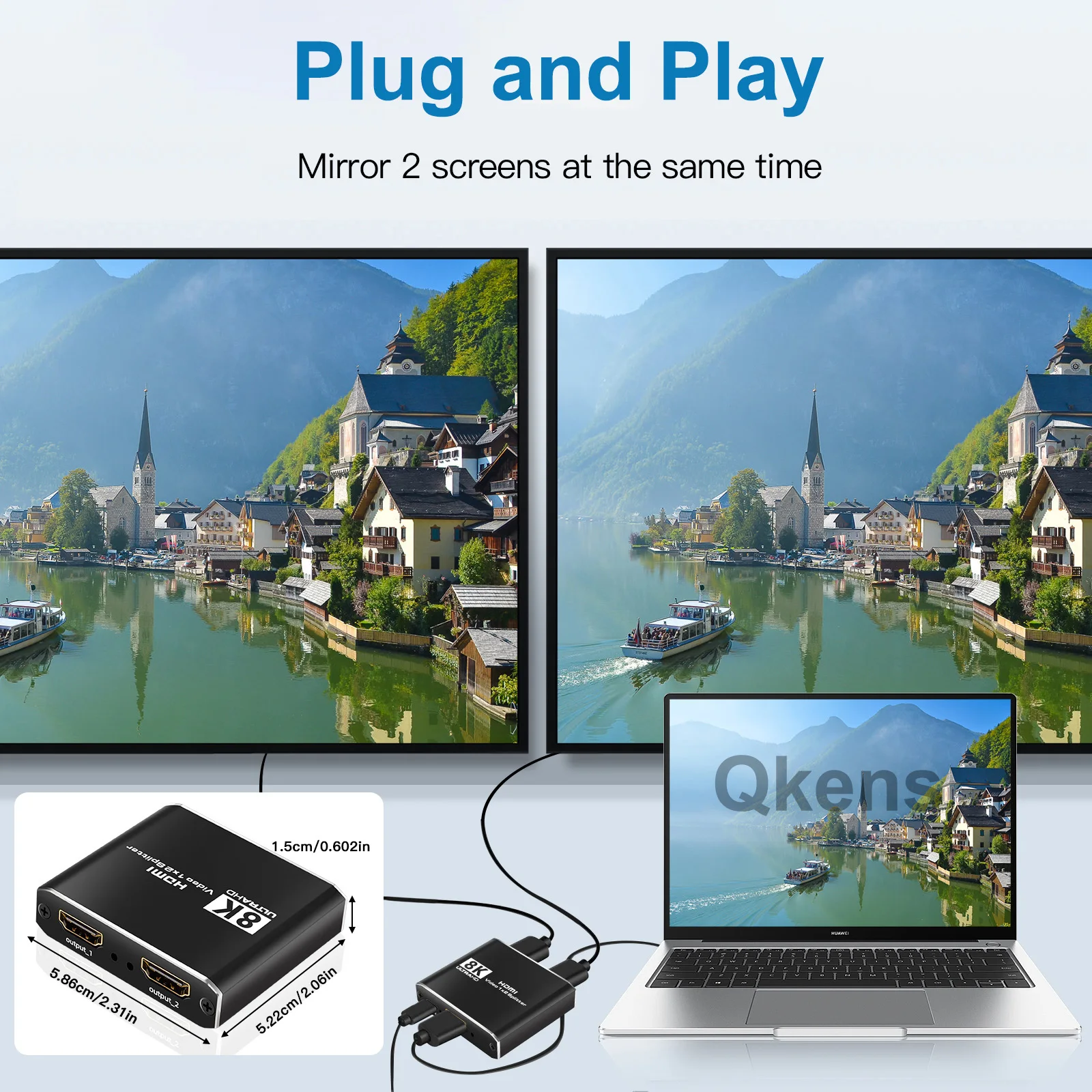 8K 60Hz HDMI Splitter 4k 120Hz HDR10 1x2 Video Distributor 1 in 2 Out 3D HDMI2.1 Splitter Adapter PS5 PS4 PC To TV Projector