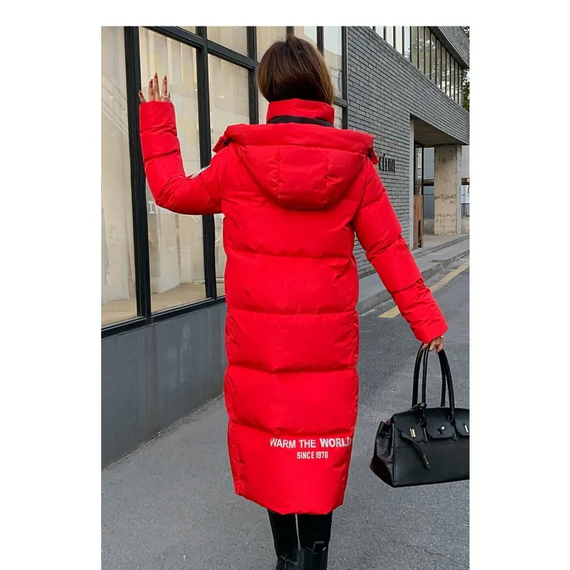2023 New Women Down Jacket Winter Coat Female Warm Thick Parkas Loose Large Size Outwear Mid Length Version Hooded Overcoat