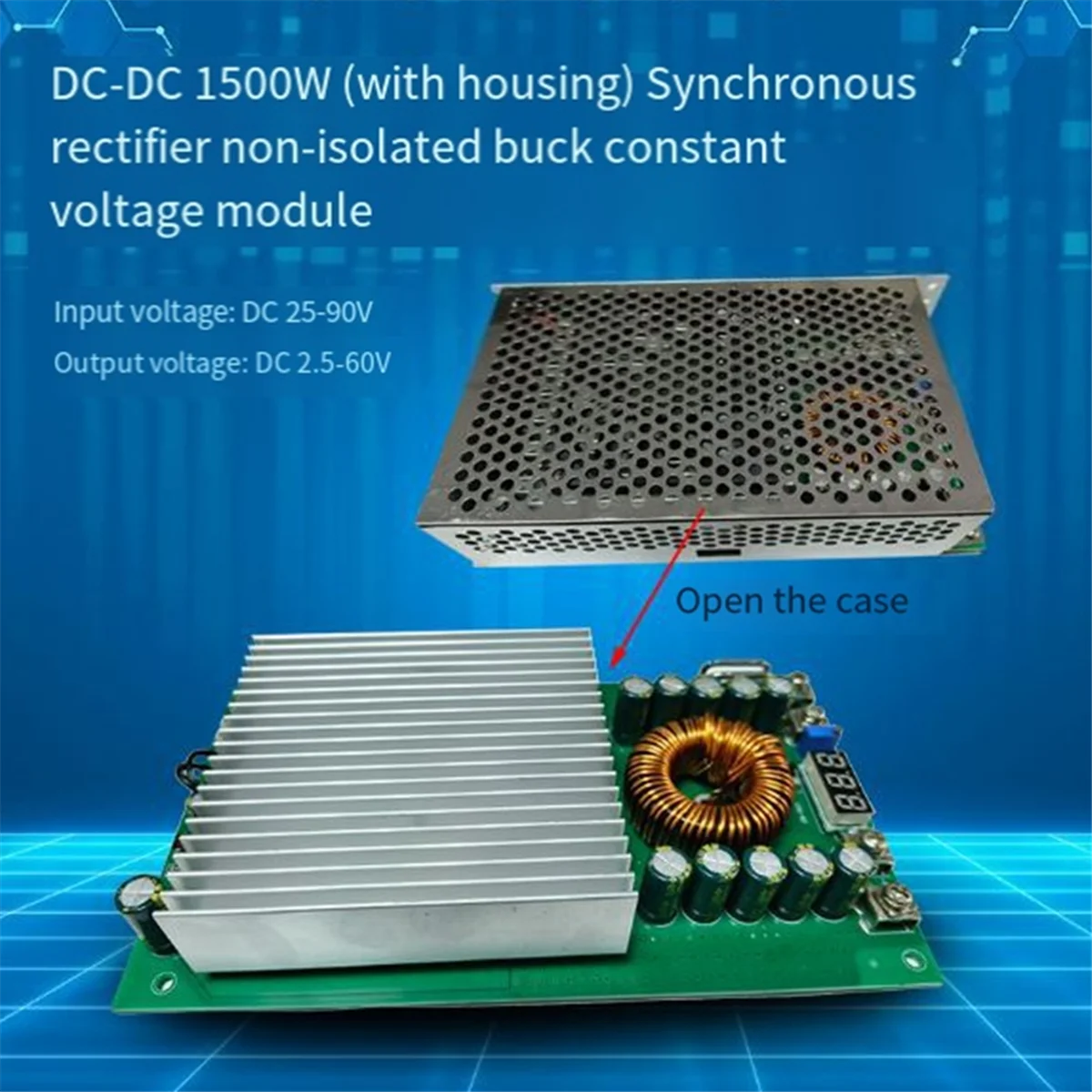 B02B-1500W 50A Adjustable Buck Converter Power Supply DC-DC 25-90V to 12V 48V 60V High Power Voltage Regulator