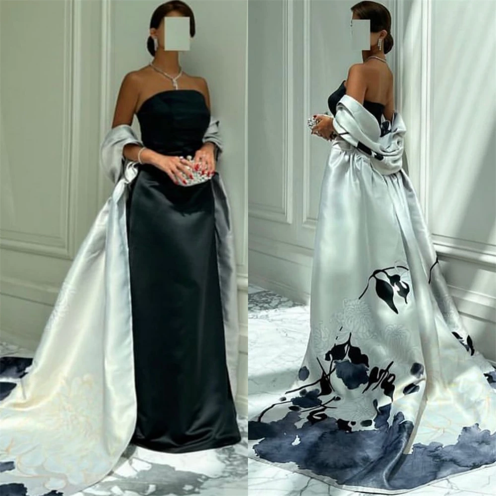 

Prom Dresses Fashion Strapless Sheath Celebrity Flowers Draped Satin Occasion Evening Gown vestidos para eventos especiales