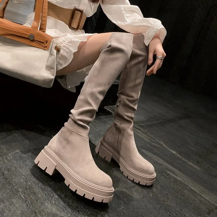 

Shoes Lady Boots Zipper Winter Footwear Boots-Women Round Toe Sexy Thigh High Heels High Sexy Autumn Lolita Med 2023 Rubber