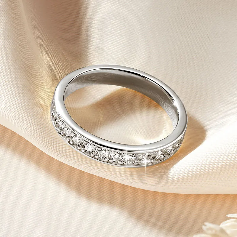 Lnngy 14K Gold Filled Half Eternity Eheringe, zertifizierter 2MM stapelbarer Moissanit-Ring für Frauen, exquisites Schmuckgeschenk – Detail 9