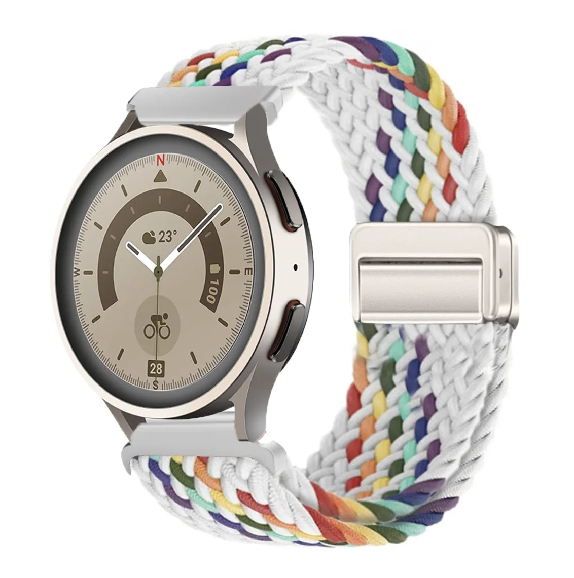 Sleek Silver Magnetic Buckle Nylon Braided Loop Watch Strap - 18mm/20mm/22mm Adjustment Options