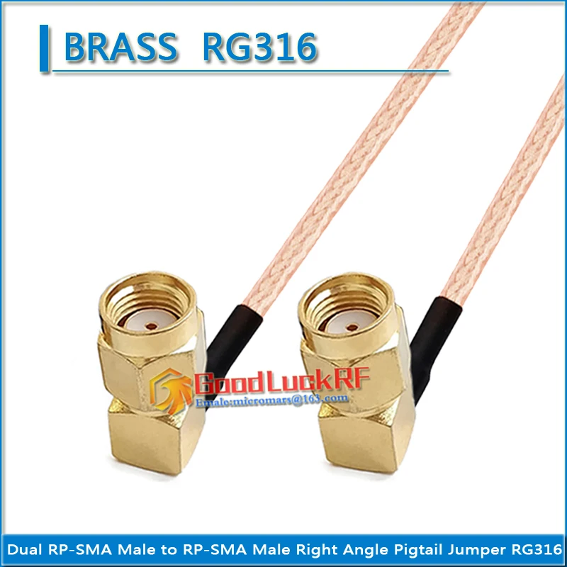 

1X Pcs Dual RP-SMA RPSMA RP SMA Male 90 Degree to RP-SMA RP SMA Right Angle Pigtail Jumper RG316 extend Cable