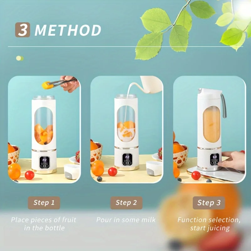 Fruit juicer food blender 450ml Portable Juicer with LED Digital Display USB Charging Outdoor Juicing Cup Home Multifunctional 12-Blade Blender 1500mAh