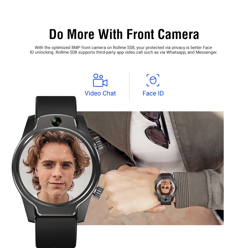 Presale Rollme S08 50M Waterproof Ceramic Bezel 8MP Dual Camera 4G GPS Glonass 3560mAh Battery Protection IP68 Smart Watch Phone