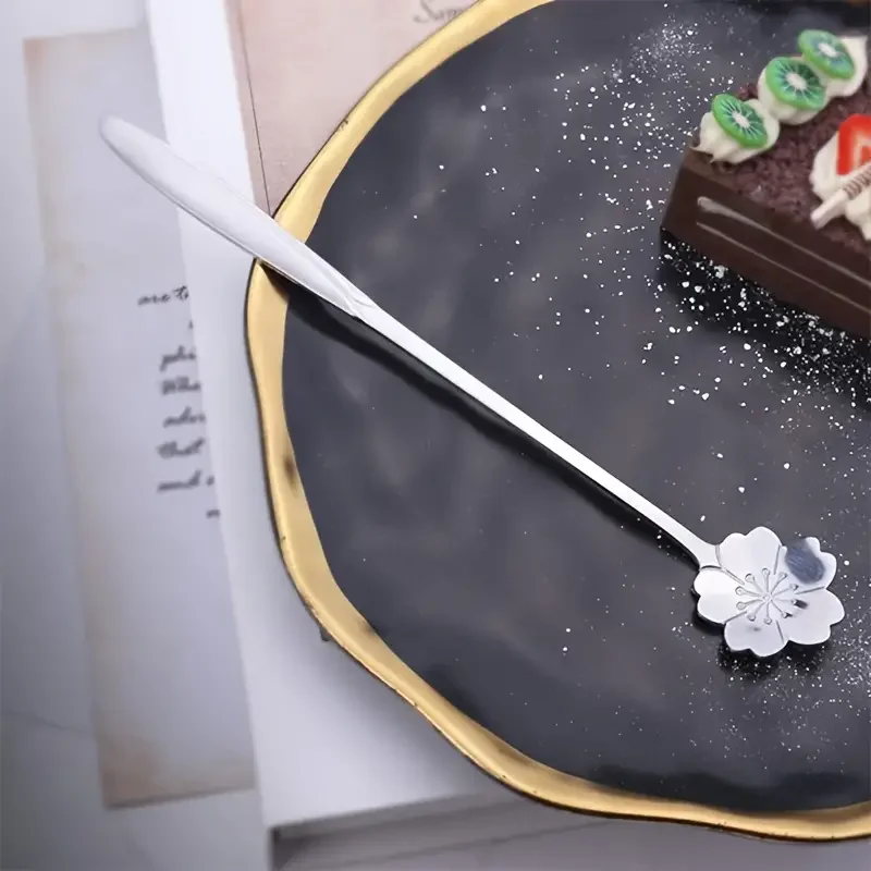 Stainless Steel Spoon Flower Pattern Coffee Tea Stirring Dessert Spoon Creative Kitchen Utensils Kitchenware Drink Accessories