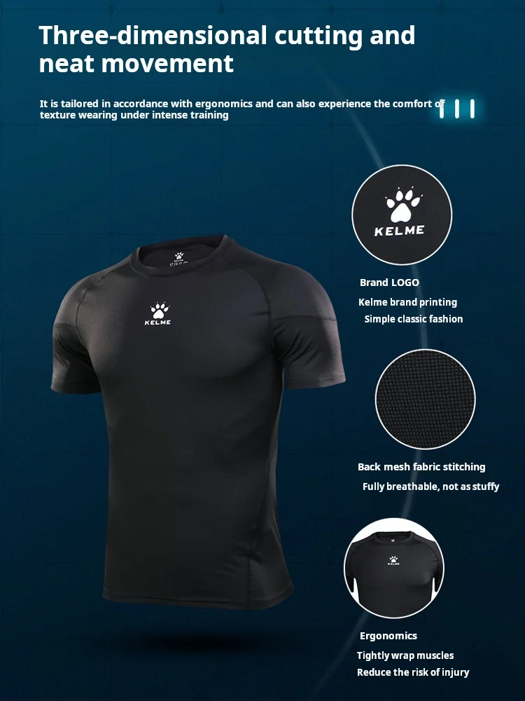 Kelme Fitness T-shirt da uomo ad alta elasticità traspirante vestiti attillati girocollo basket corsa allenamento maniche corte - immagine 4