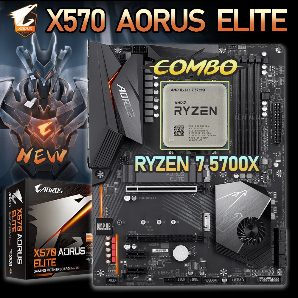

GIGABYTE AMD X570 AORUS ELITE материнская плата Socket AM4 Kit Ryzen 7 5700X R7 процессоры ЦП для настольного ПК DDR4 двухканальный USB 3,2 Новинка