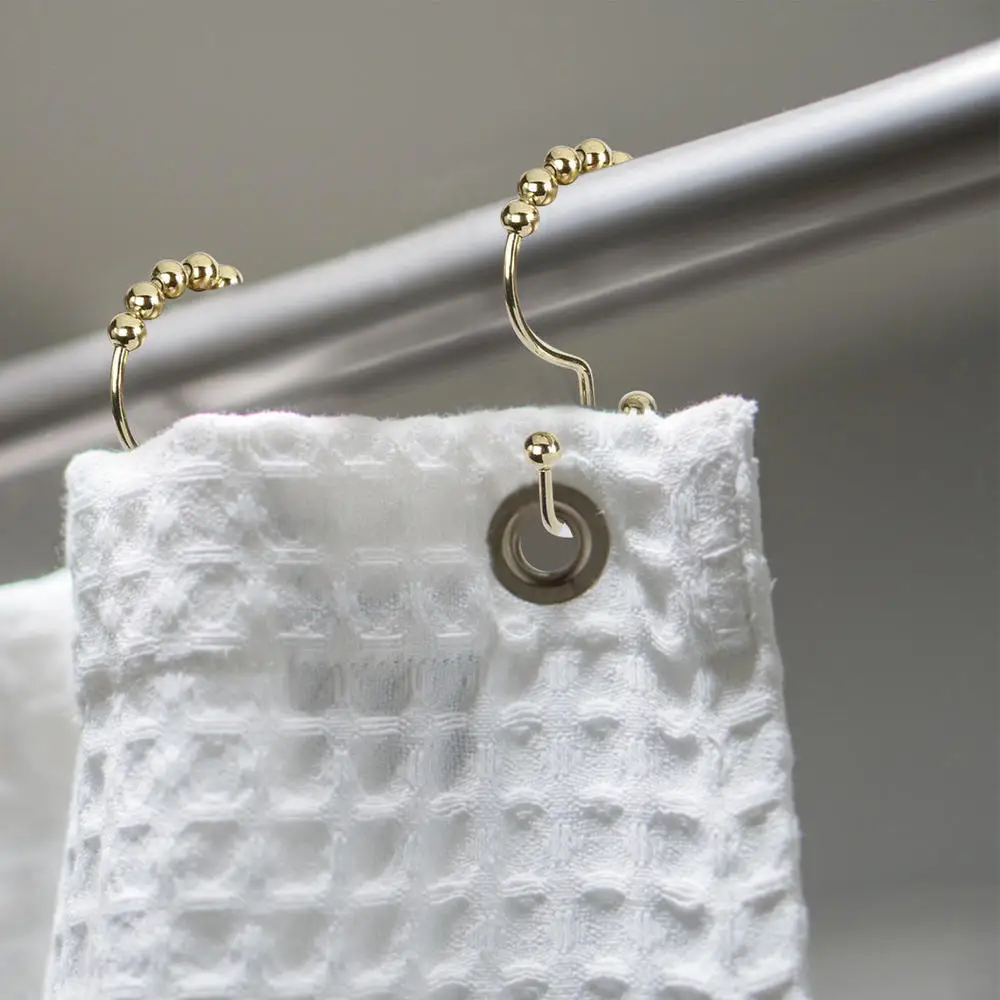 Shower Curtain Rings Shower Curtain Double Hooks Rust-Resistant Metal Black Rings Bathroom Liner 1set shower curtain clips