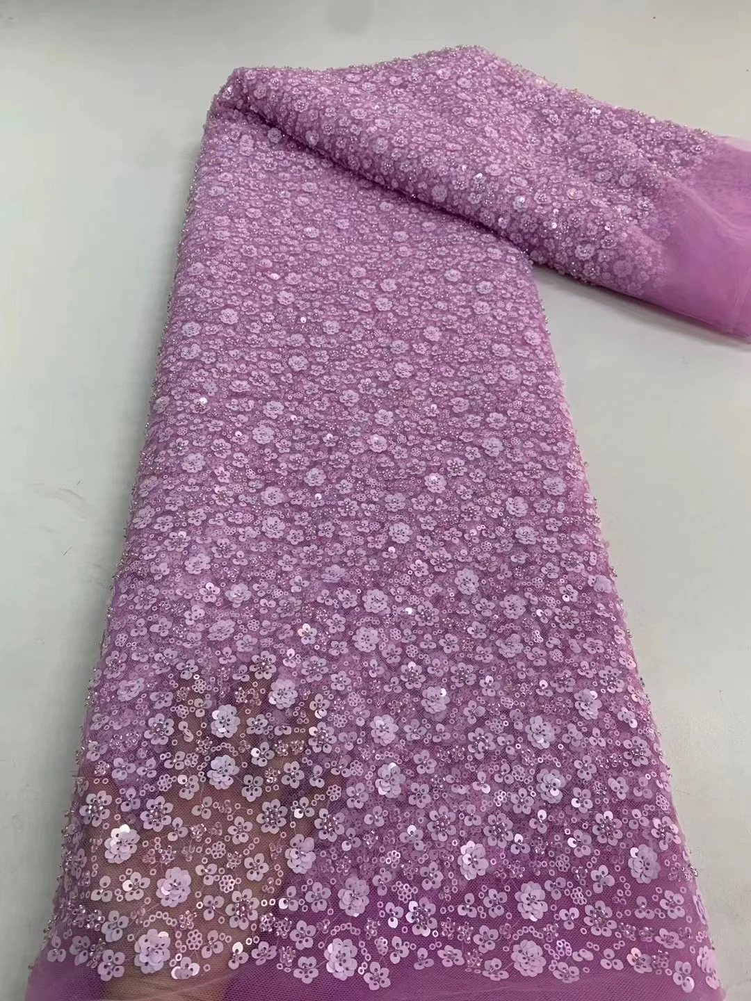 

Pink 5 Yards Tulle Net AFrican Lace Fabric Beaded Lace 2023 High Quality Nigeria Sequin Fabrics for Wedding Evening Dress
