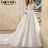 Customized V Neck Lace Appliques Wedding Dresses Court Train Long Sleeves Bridal Gowns Illusion Back Pleats Vestidos De Novia 4