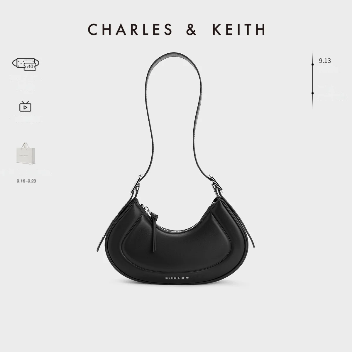 봄 시즌 신상품 Charles Keith Ck2-20271258 겨드랑이 브로드빈 크레센트 백 여성용 가방 프레시 트렌디 