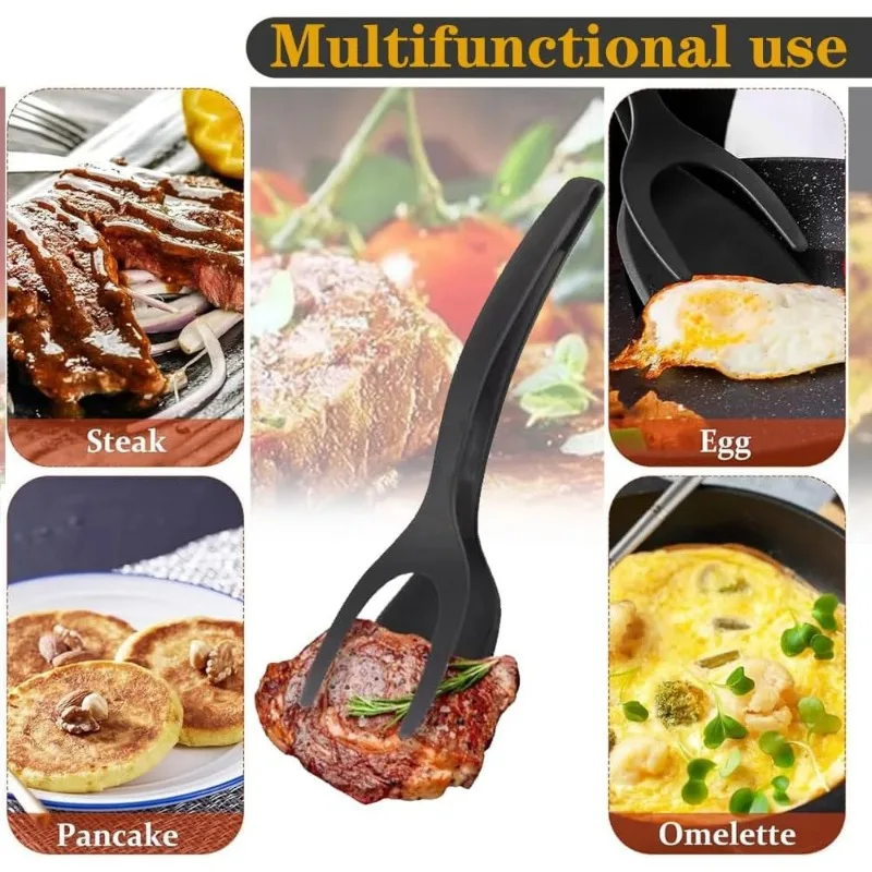 2 in 1 Grip Flip Spatula Tongs Egg Flipper Spatula Nylon Non Stick Coating Pancake Fish French Toast Omelet Making Tool