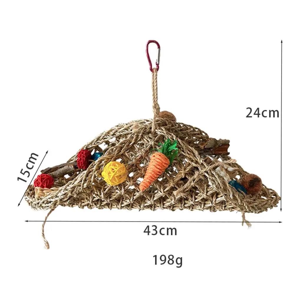 Bird Toys Seagrass Woven Climbing Hammock Swing With Colorful Chewing Rope for Lovebirds, Finch, Parakeets Conure, Cockatiel