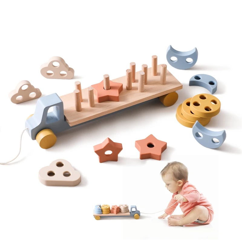

Wooden Trailer Silicone With Wooden Trailer Promote Motor Development Color Recognition Promotes Hand-eye Coordination