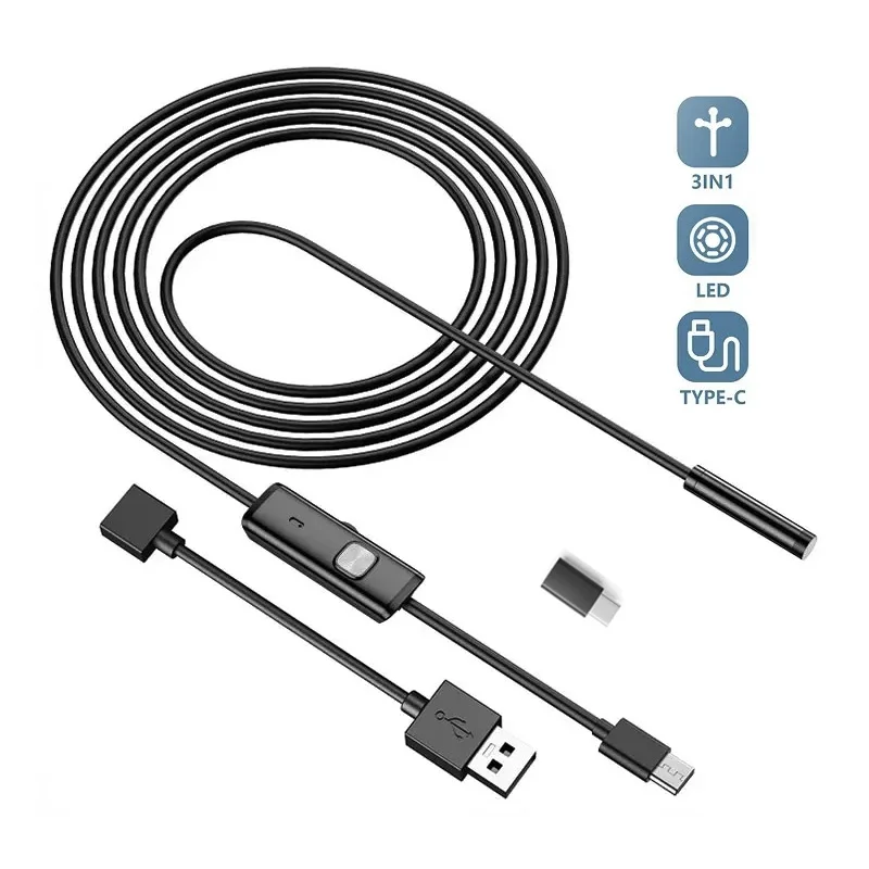 Mini Endoscope Camera Snake Sewer Industrial Piping Borescope Car Inspection Endoscopy Waterproof For Usb Pc Android Type C 1