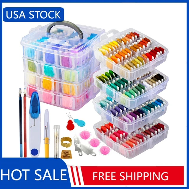  262 Pack Embroidery Thread Floss Kit Including 200 Colors 8  M/Pcs Cross Stitch Sewing Thread with Floss Bins and 62 Pcs Cross Stitch  Tool,4-Tier Transparent Storage Box : Arts, Crafts & Sewing