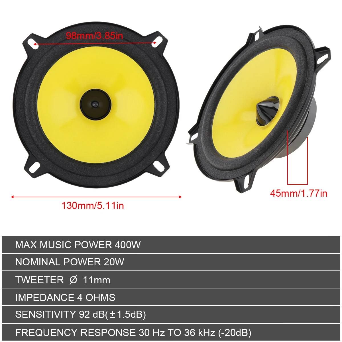 2pcs 4 / 5 / 6 Inch 600W Car Audio Speaker Universal Heavy Mid-bass Ultra-thin Modified Speaker Non-destructive Installation