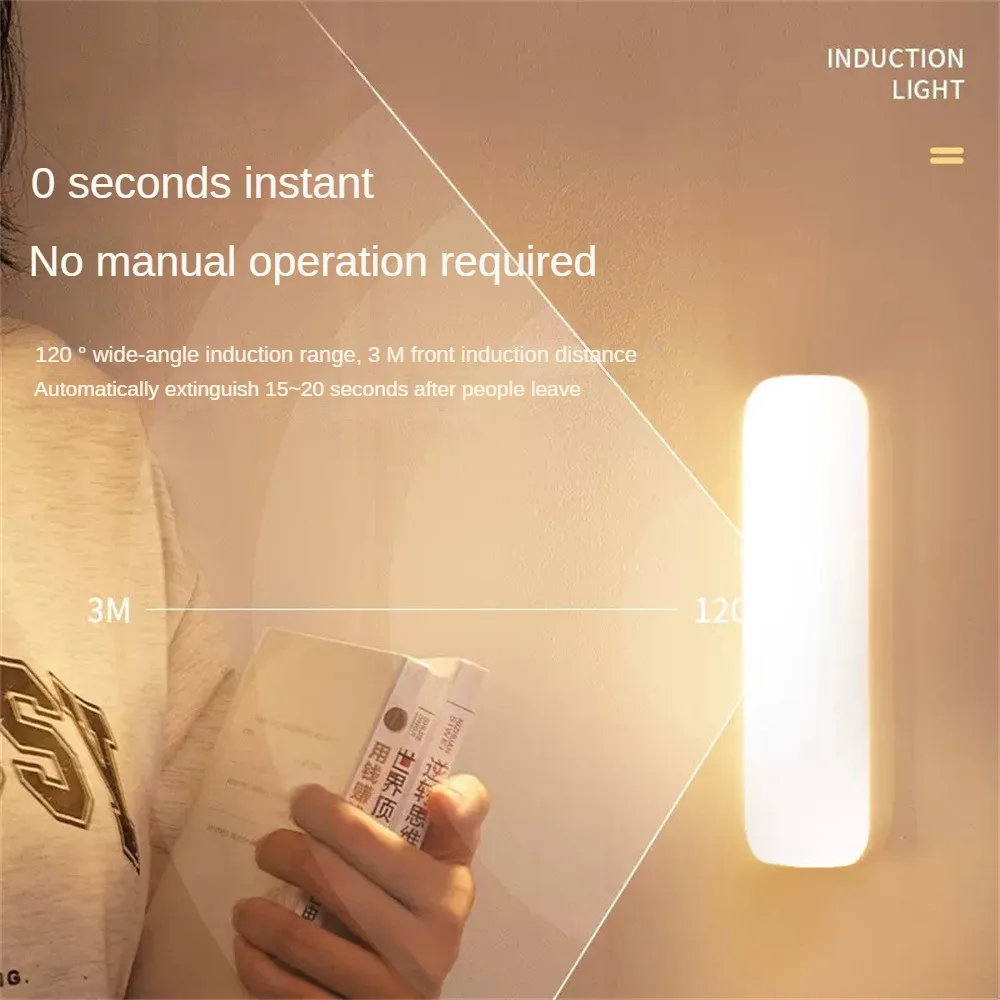 2/1Pcs Motion Sensor LED Cabinet Light Rechargeable Induction Night Light Wireless Portable Detector Lamp Kitchen Staircase Lamp