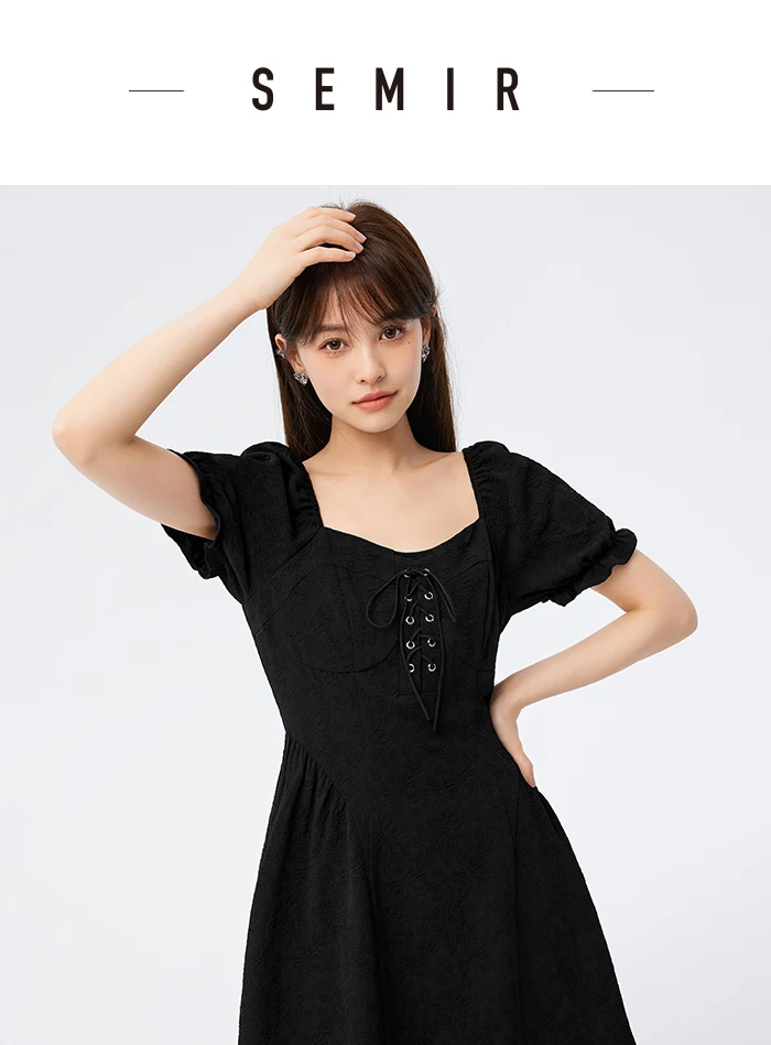 Vestido de mujer con mangas abullonadas, romántico, de verano, nuevo, con tirantes y escote cuadrado, vestido corto, dulce y fresco.