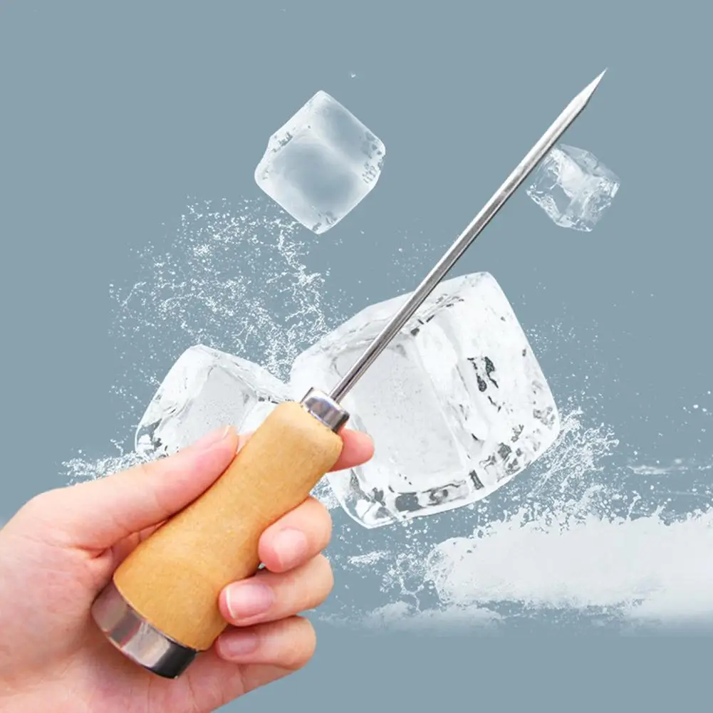 Steel Single Fork Ice Pick Wood Handle Push Ice Pick Punch For Kitchens And Restaurants Bar Party Supplies H3X3