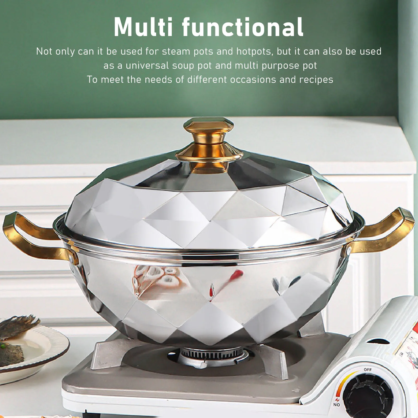 28x20cm Steam Pot, Multipurpose Stainless Steel Steam Pot with Steaming Plate Double Layer for Induction Cooker Kitchen Gadgets