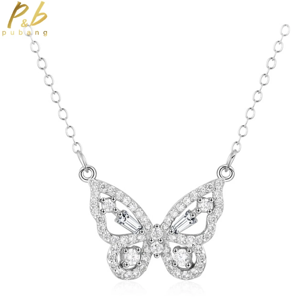 

PuBang Fine Jewelry 100% 925 Sterling Silver High Carbon Diamond Butterfly Pendant Necklace for Women Wedding Gift Free Shipping