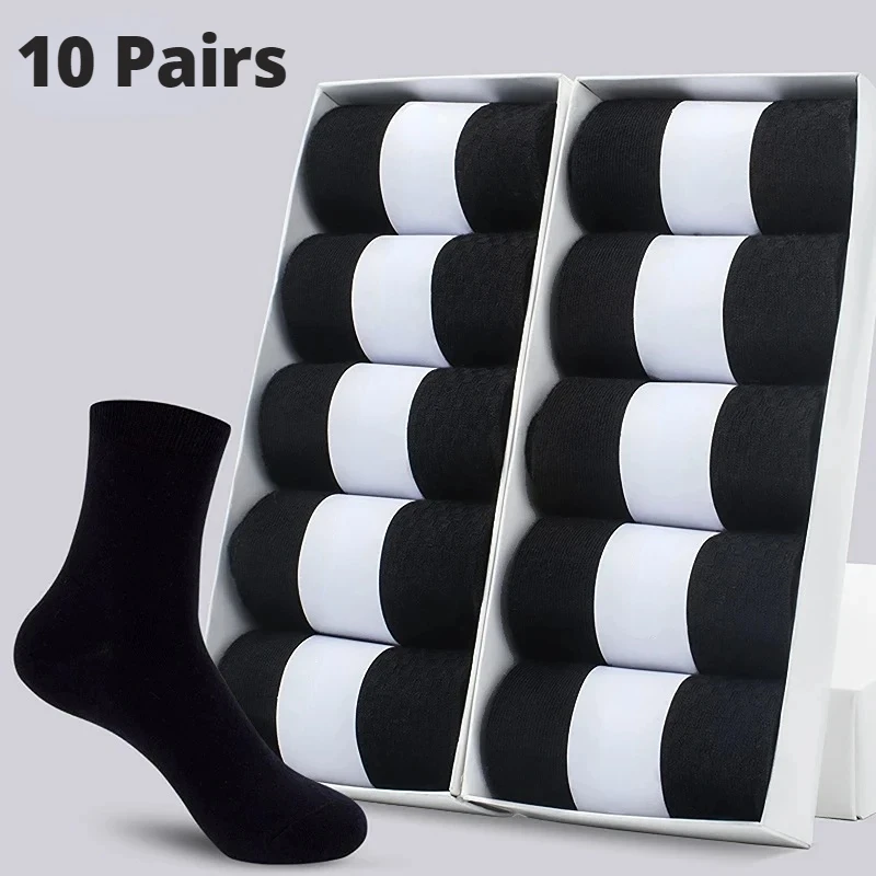 Cotton socks 10 Pairs Men's New Style Business Socks Soft Breathable Summer Winter for Male Plus Size (6.5-14)