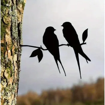 Tree Metal Art Simulation Birds Silhouettes Ornament Bird Branch Metal Wall Art Decoration for Yard Garden Decoration 2