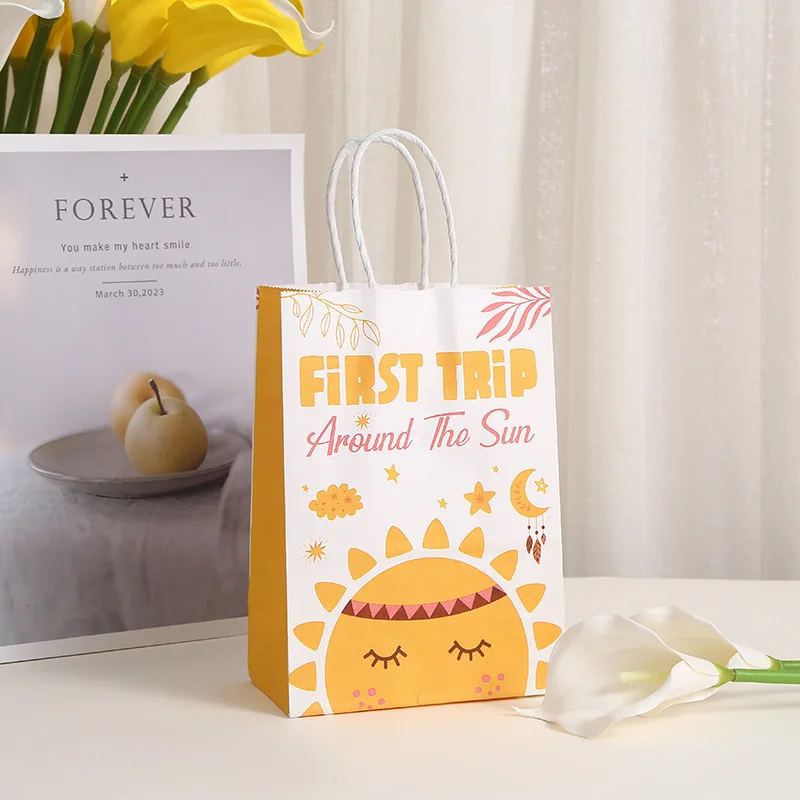 StoBag 썬 프린트 토트백, 생일 파티 팩, 캔디 포장 크래프트지, 재사용 가능, 쇼핑 장식, 보관 용품