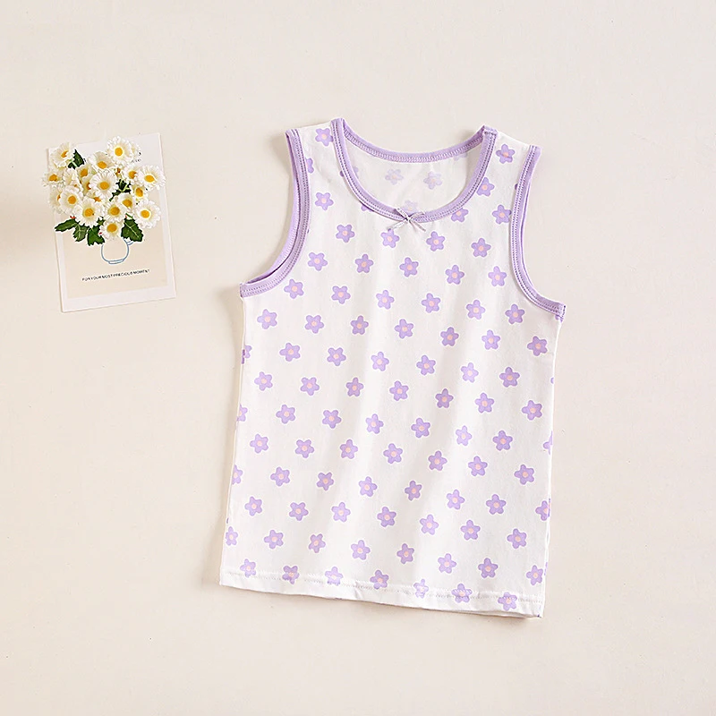 Summer New Children's Vest Girls' Tank Top Floral Prints Strap Breathable Pure Cotton Round Neck Sleeveless Children's Clothing
