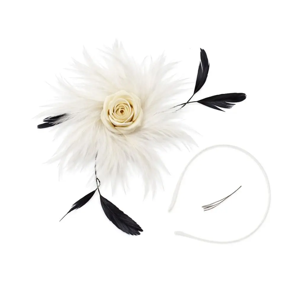 Retro Dual-Use Feder-Blumen-Haarband Haarspange Bunter Feder-Kopfschmuck Blumen-Kopfschmuck Hochzeit – Detail 5