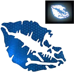 Reflective Skull & Crossbones Lips Waterproof Decal for Vehicles and Accessories (D Lip skull Blue)