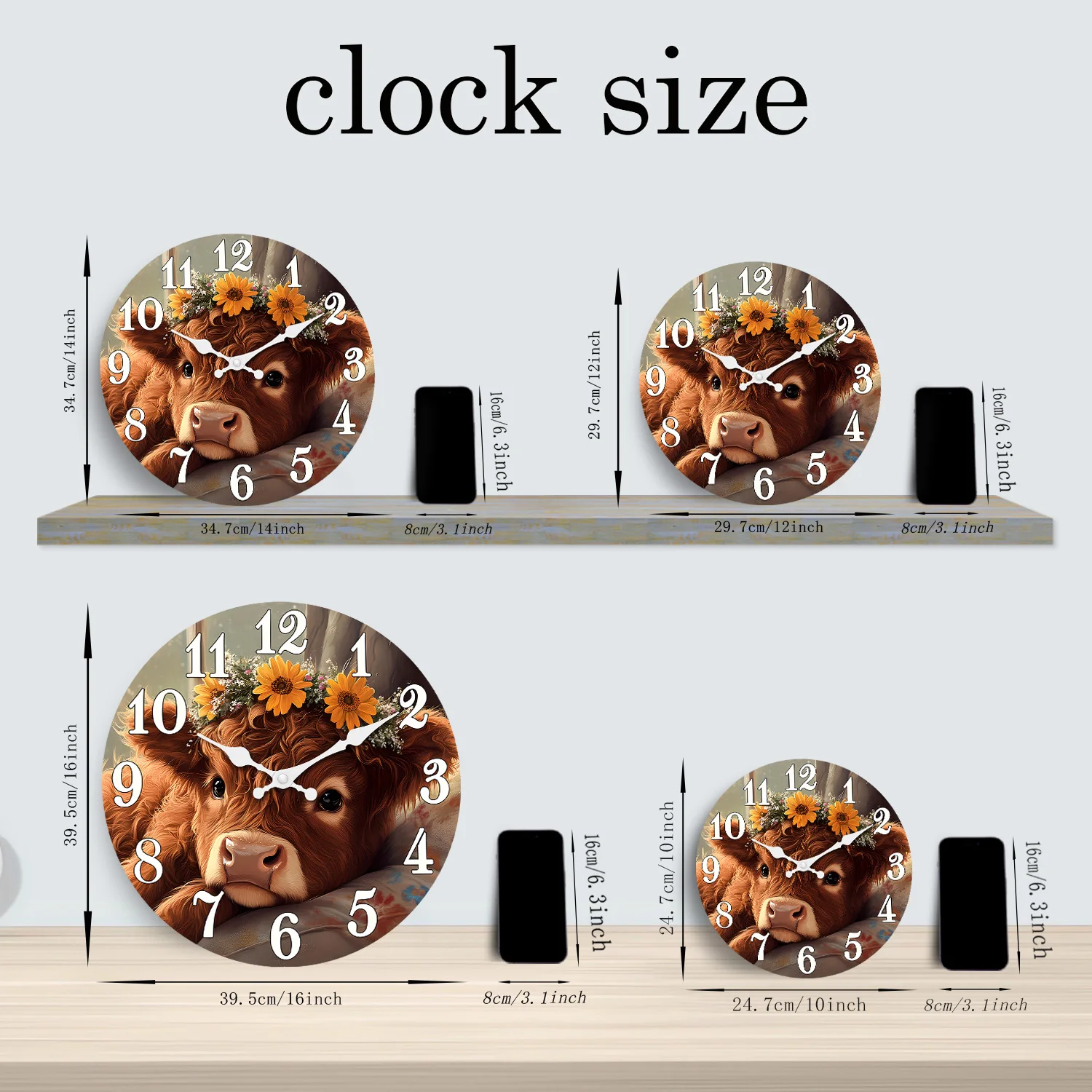 Highland Cow Sunflower Wooden Wall Clock – Silent Decor 3