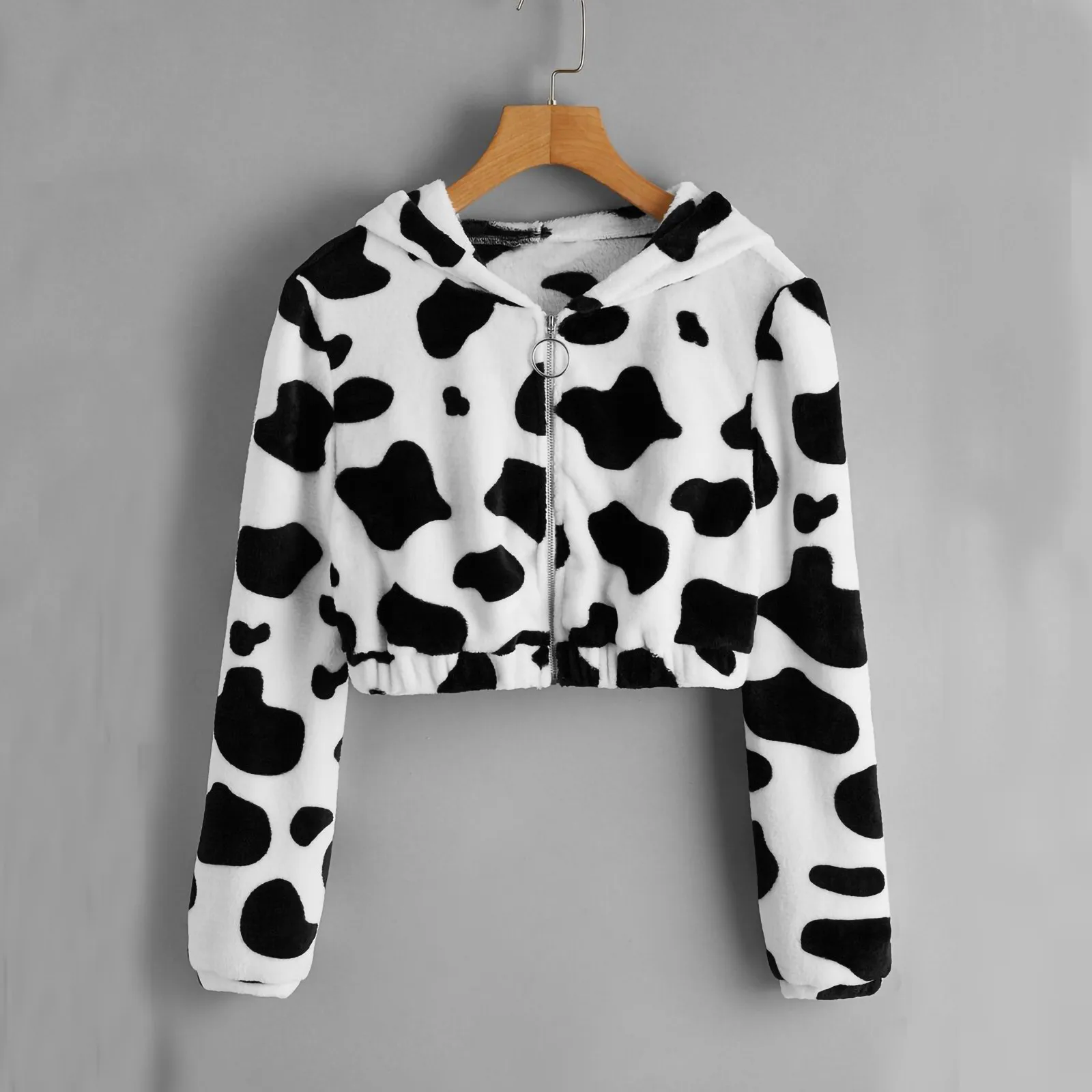 

Cute Y2k Crop Top Women'S Hoodies Korean Zipper Jacket Harajuku Long Sleeve Milk Printe Sweatshirt Blouse Cow Pullover T-Shirts