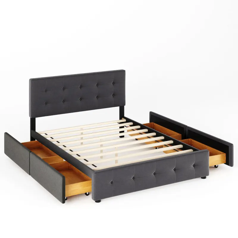 Upholstered Platform Bed with Classic Headboard and 4 Drawers | inoava.com