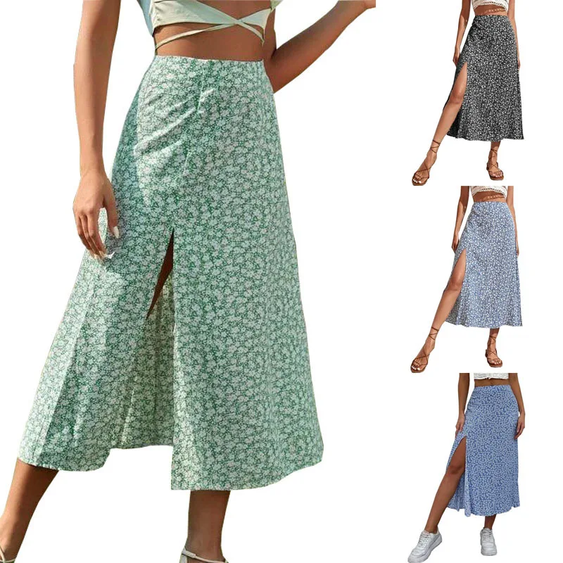 

Jocoo Jolee Vintage Women Floral Print Split Midi Skirts 2024 A Line High Waist Summer New Ladies Long Skirt Fashion Streetwear