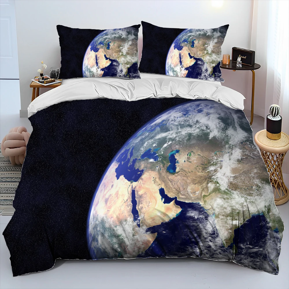 3D Space Fixed Stars Galaxy Earth Comforter Bedding Set,Duvet Cover Bed Set Quilt Cover Pillowcase,King Queen Size Bedding Set