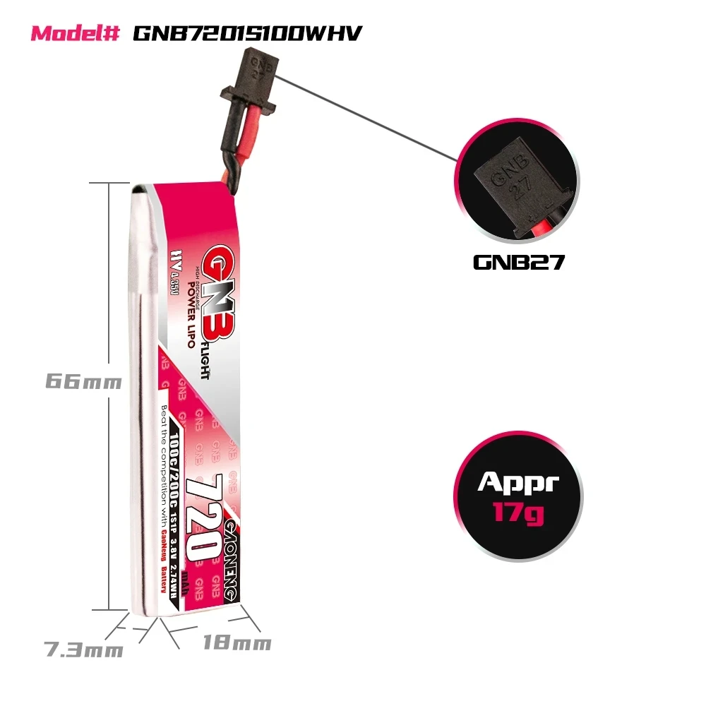 5/10個gnb 720mah 1s 100C 3.8 8.4v hvリポバッテリーPH2.0プラグ