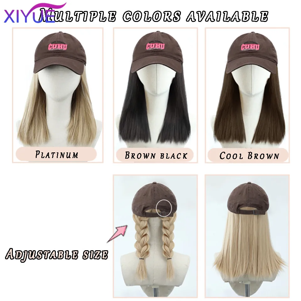 XIYUE  Girls' New Hat Collar Hair One Piece Full Head Cover Style Mesh Red White Gold Women's Baseball Hat Long Straight Hair